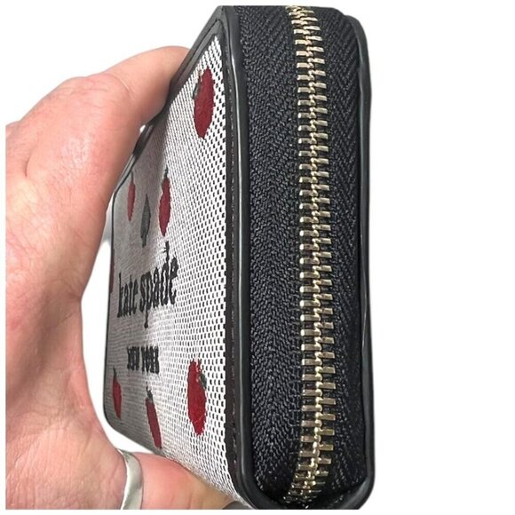 Kate Spade Womens Black Red Apple Embroidered Large Continental Wallet New - Picture 7 of 12